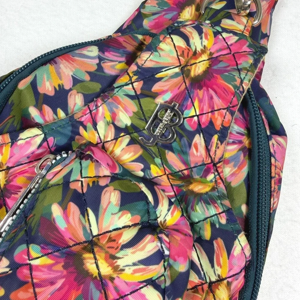 Bella Taylor Floral‎ Quilted Sling Bag Crossbody Backpack Navy Pink Daisy